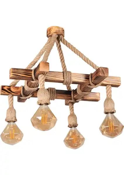 Özra Ahşap Vintage Ahşap Dekoratif 4'lü Otantik Avize: Estetik ve Dayanıklılık