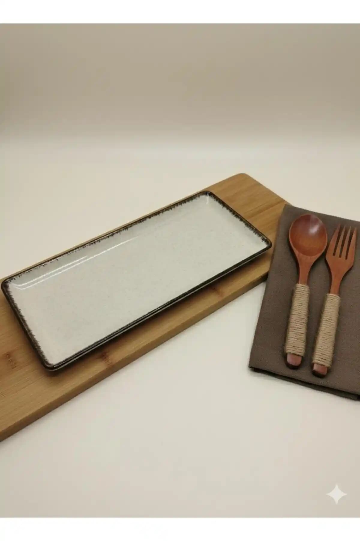 PEARL Dikdörtgen Düz Tabak Tarçın 35x15 Cm Modern ve Şık Mutfak Servis Tabakları