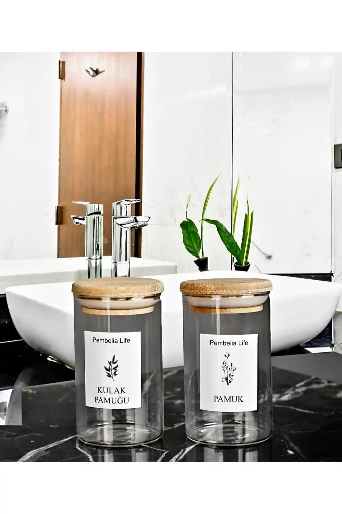 Pembelia Life Bambu Kapaklı Cam Kulak Pamuğu ve Pamukluk - Estetik ve Fonksiyonellik