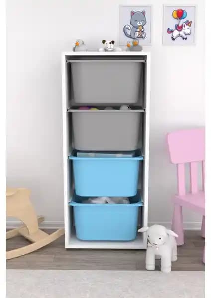 Pratico 4 Derin Sepetli Mavi Gri ve Rine 14 Sepetli Tropik Ceviz Oyuncak Dolapları Karşılaştırması