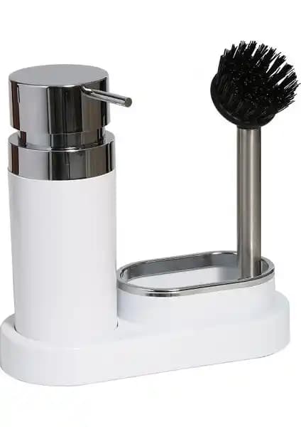 Primanova Polen Mutfak Tip Sıvı Sabunluk Fırçalı Beyaz Estetik ve Fonksiyonellik