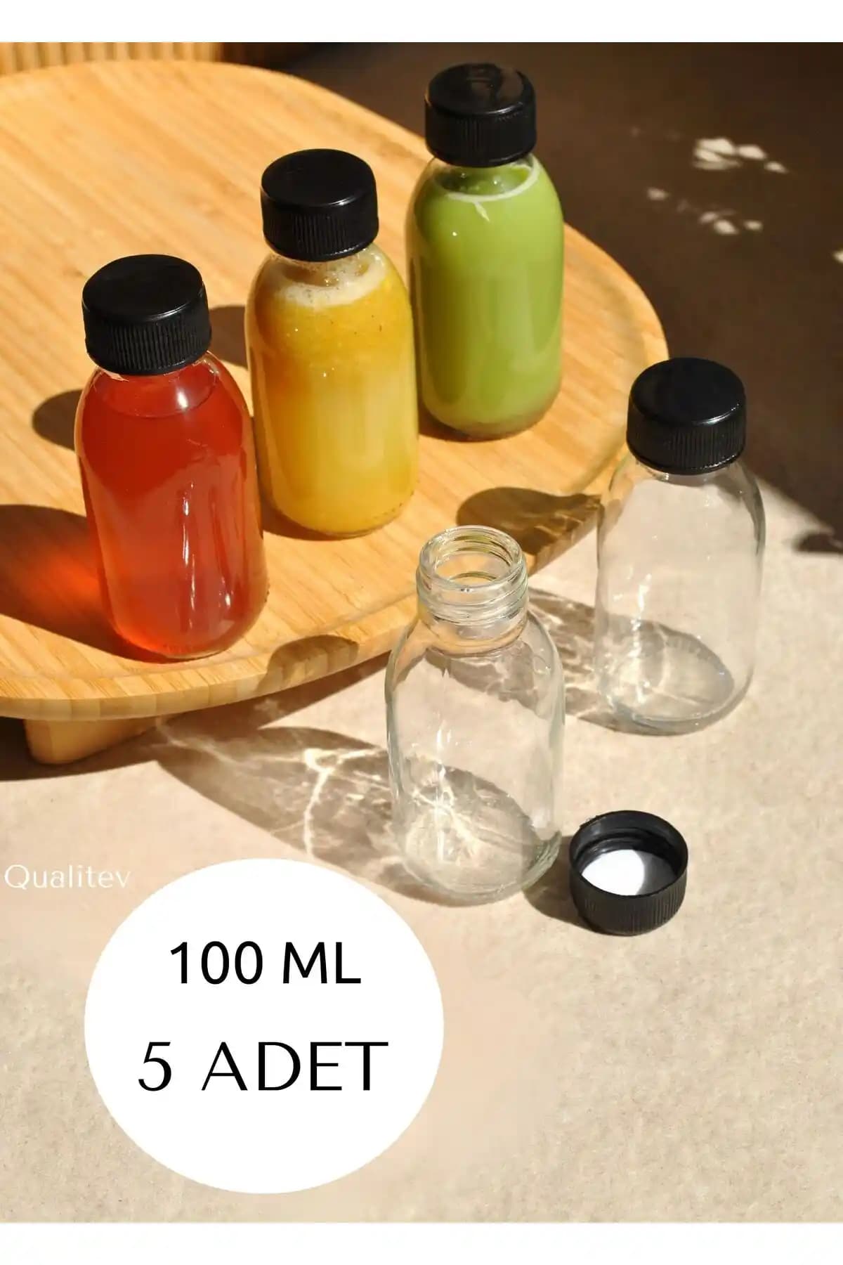 Qualitev 100 ml Cam Şişe Seti Sağlıklı ve Pratik Saklama Çözümü Türkiye Üretimi