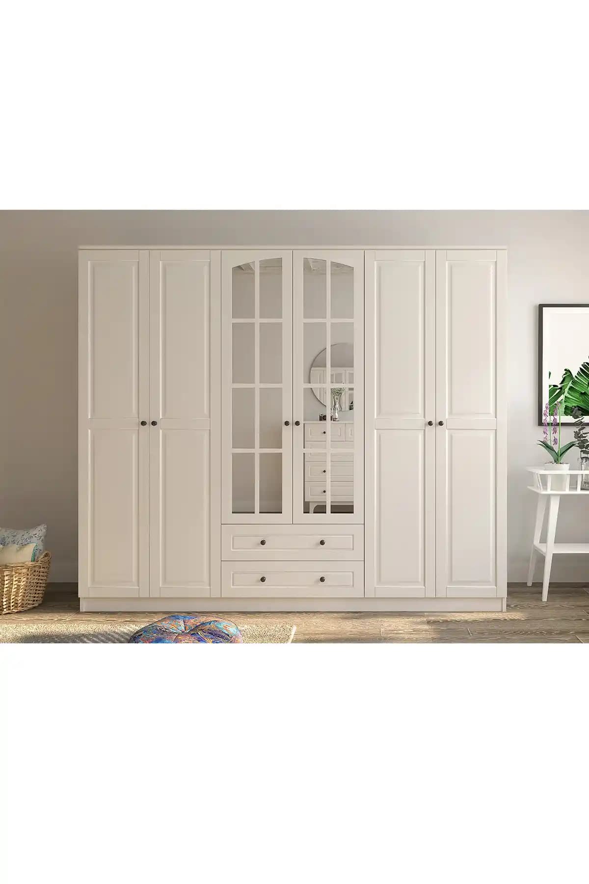 Rabi Beyza Country 6 Kapaklı 2 Çekmeceli Gardırop Modern ve Fonksiyonel Tasarım Özellikleri