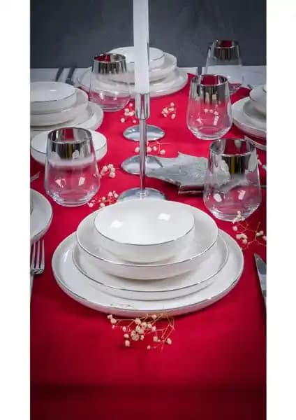 Rüya Platin Yalız 24 Parça Porselen Yemek Takımı Şıklık ve Zarafet Sunar