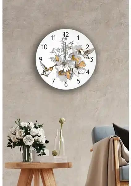 Saban Çap 27cm Altın Kuş Dekoratif Cam Duvar Saati Modern ve Şık Tasarım