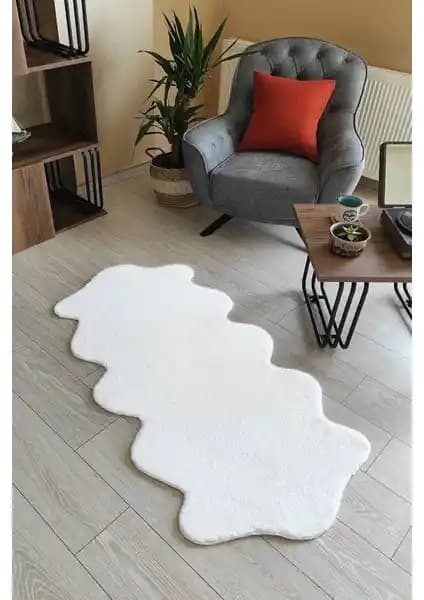 Sarar Beyaz Peluş Post Çift Kafa Yıkanabilir Kaymaz Taban Halı Yolluk