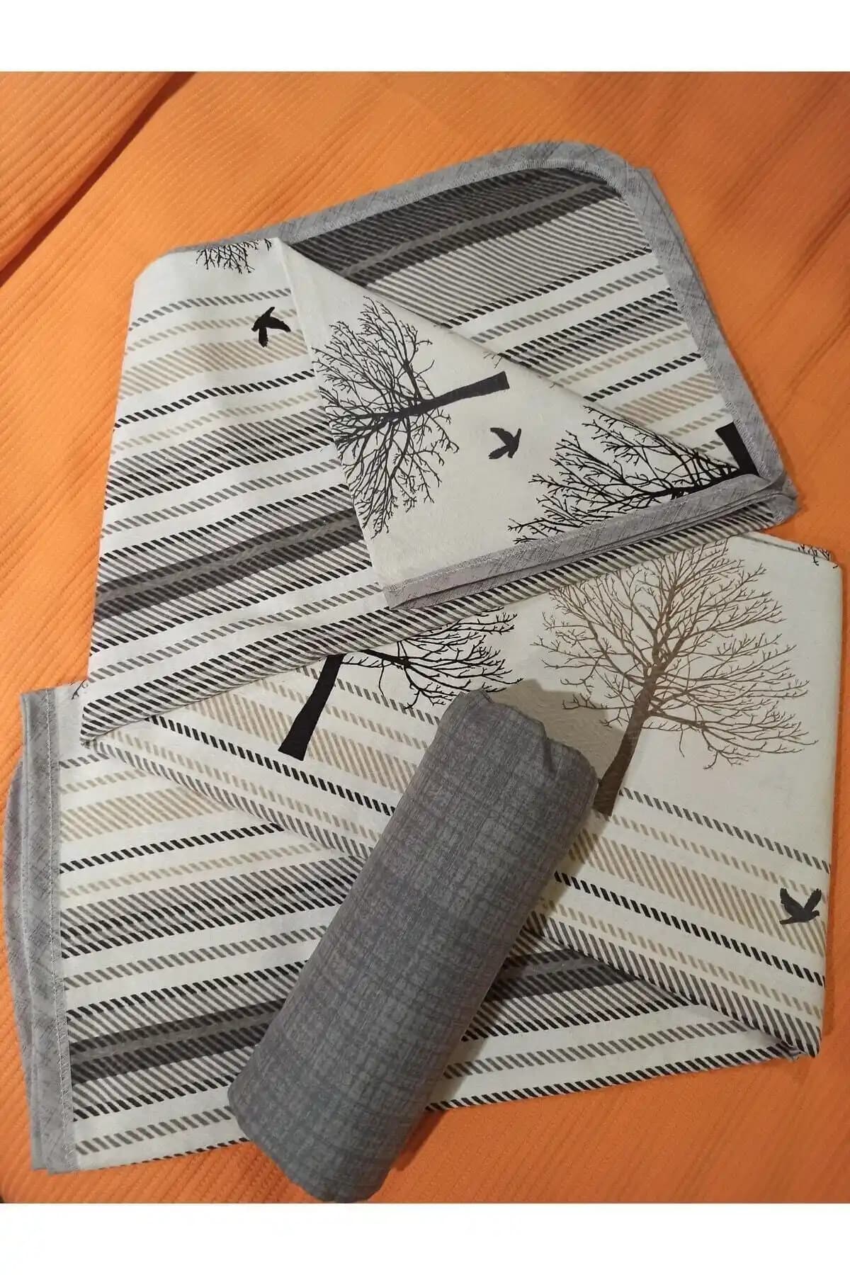 ŞENER HOME Yeni Hayvan Desenli Pamuklu Pike Takımı ve Çarşaf Seti Gri Renkli