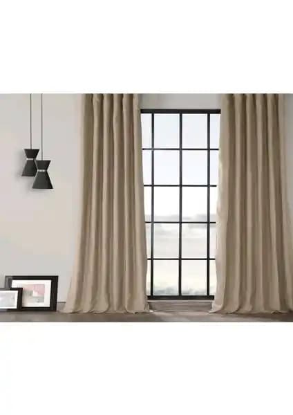 Taç Blackout Pilesiz Fon Perde Kum Beji 150x250 cm Güneş Işığı Engelleyici Modern Tasarım