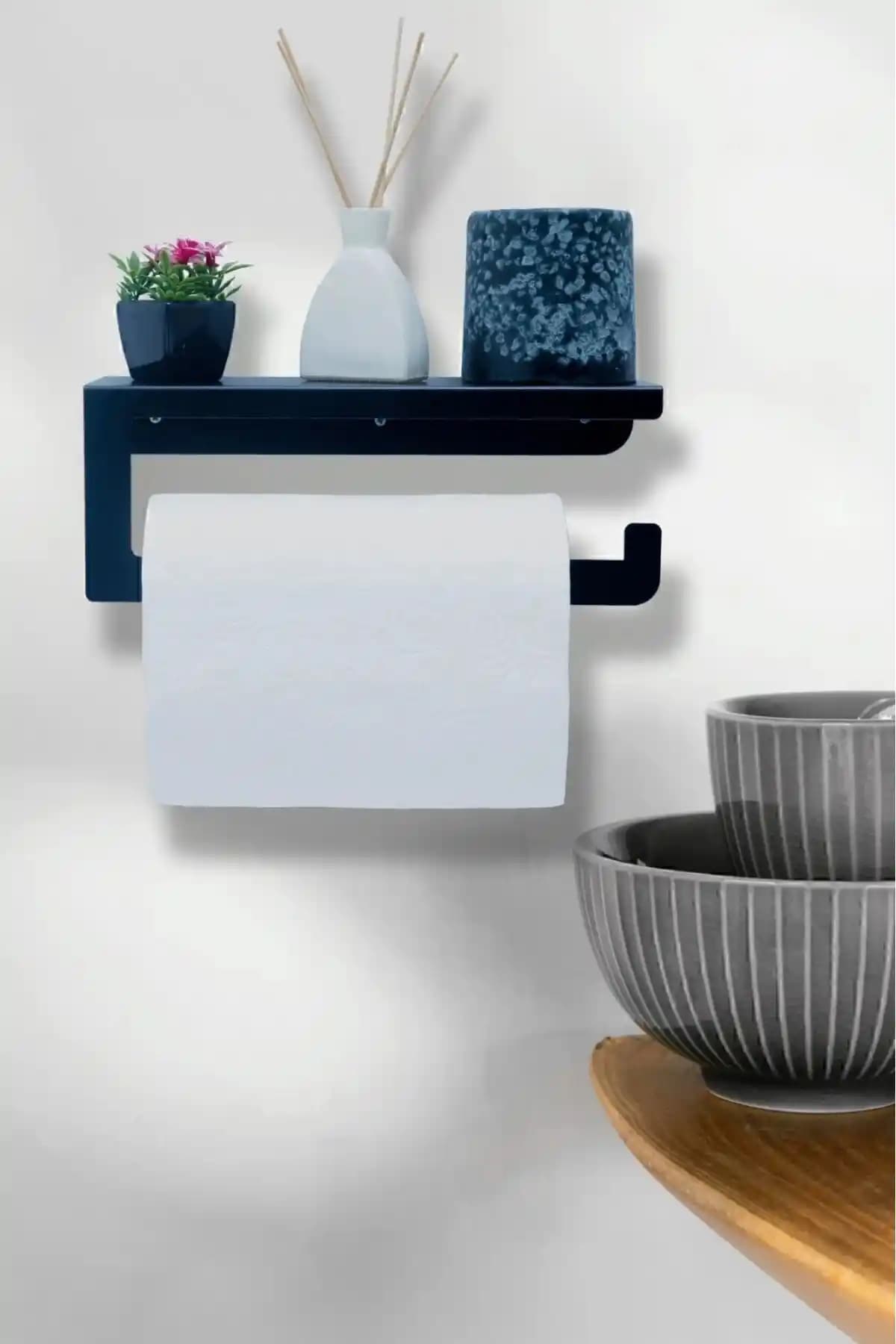 TASAGRAM Siyah Metal Dekoratif Çok Fonksiyonlu Banyo Aksesuarı 30x42 cm