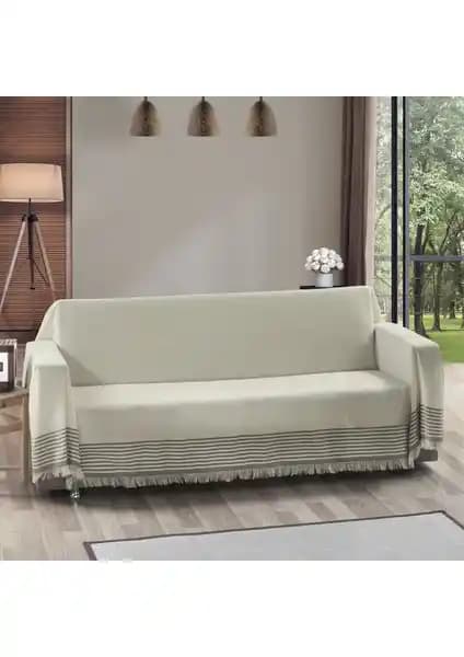 Vagonik Royal Kolları Örten Büyük Boy Kanepe Örtüsü 180x310 cm Krem Renkli