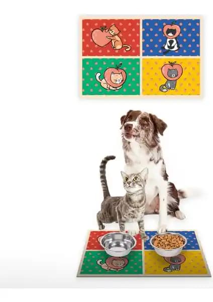 Vagonik Water Food Dijital Baskılı Kedi ve Köpek Paspasları Ev ve Dış Mekan Kullanımı İçin