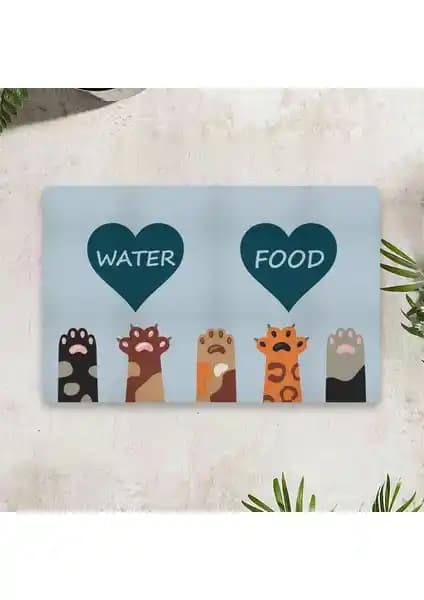 Vagonik Water Food Kedi Köpek Kalp Dijital Baskılı Paspas Modern ve Dayanıklı Tasarım