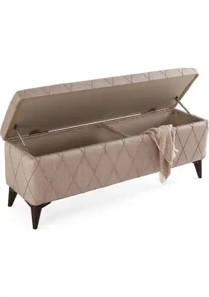 Vavonni Sandıklı 140 cm Nervür Dikişli Amortisör Kapaklı A+ Kalite Krem Renkli Sandık