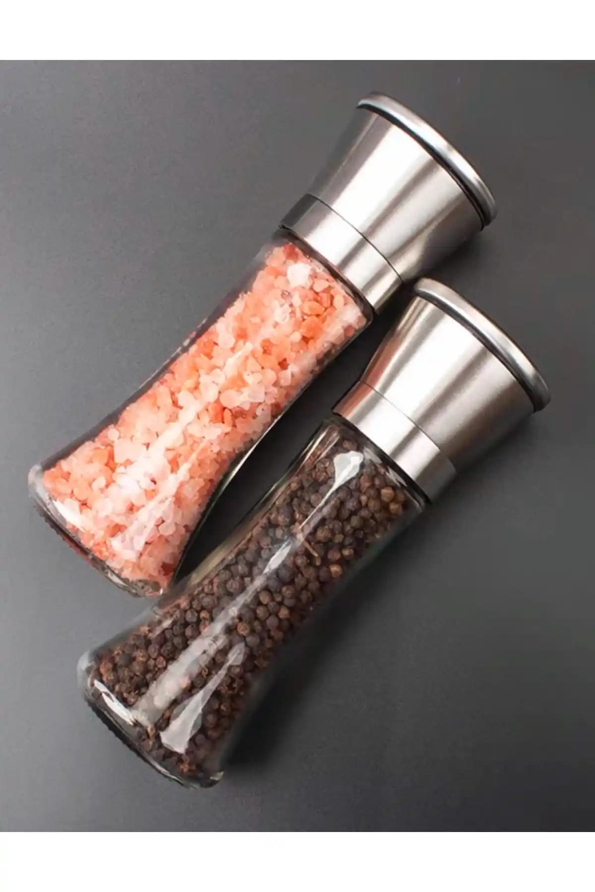 Vivien Home Paslanmaz Çelik Kapaklı Tuz ve Karabiber Değirmeni Modern Tasarım