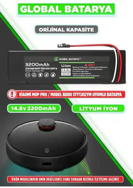 Xiaomi Mi Vacuum Mop Pro Akıllı Robot Süpürge Bataryası Güç ve Güvenilirlik Sağlar