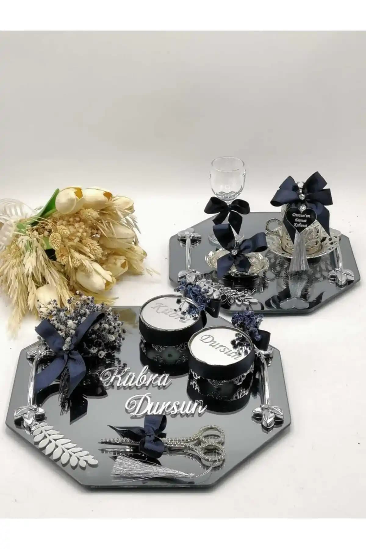 ZEKAAVM 2'li Söz Tepsisi Damat Kahvesi ve Nişan Tepsisi Şık ve Anlamlı Tasarım