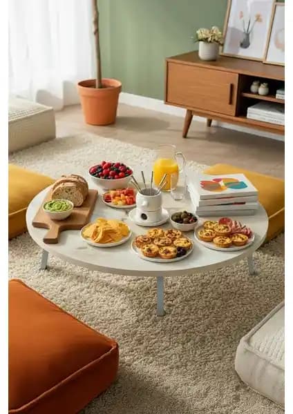 Zevahir Mobilya Royal Serisi Metal Katlanır Yuvarlak Sehpa Bahçe ve Ev Kullanımı