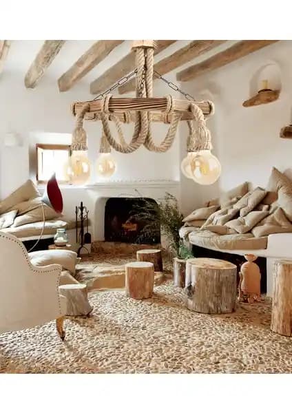 Zümra Ahşap Dekoratif Halatlı Avize: Modern ve Doğal Tasarım ile Aydınlatma Çözümü