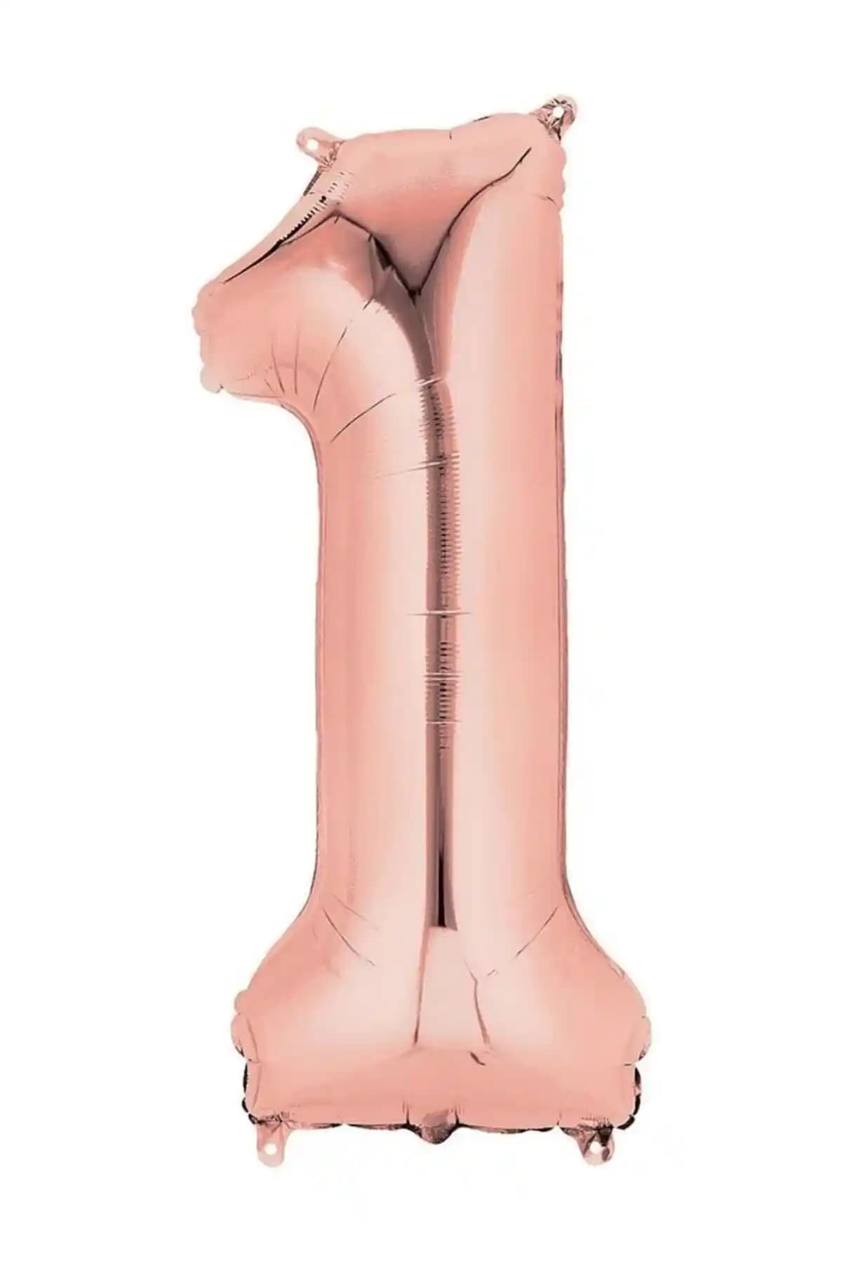 100 cm Rose Gold Bakır Balon ve Büyük Folyo 1 Rakam Balon ile Şık Kutlamalar