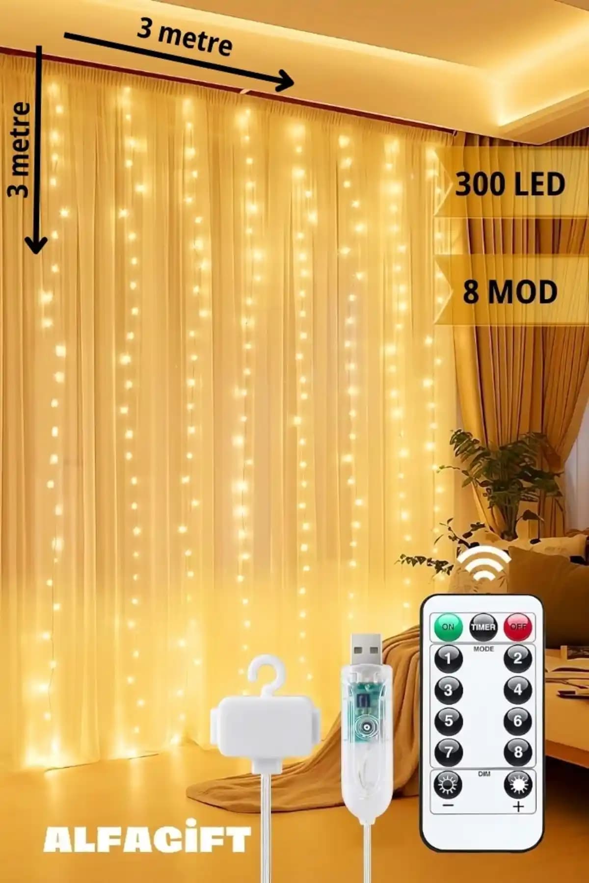 ALFAGİFT 3x3 Metre 8 Fonksiyonlu LED Perde Işık Modern ve Çok Fonksiyonlu Aydınlatma Çözümü