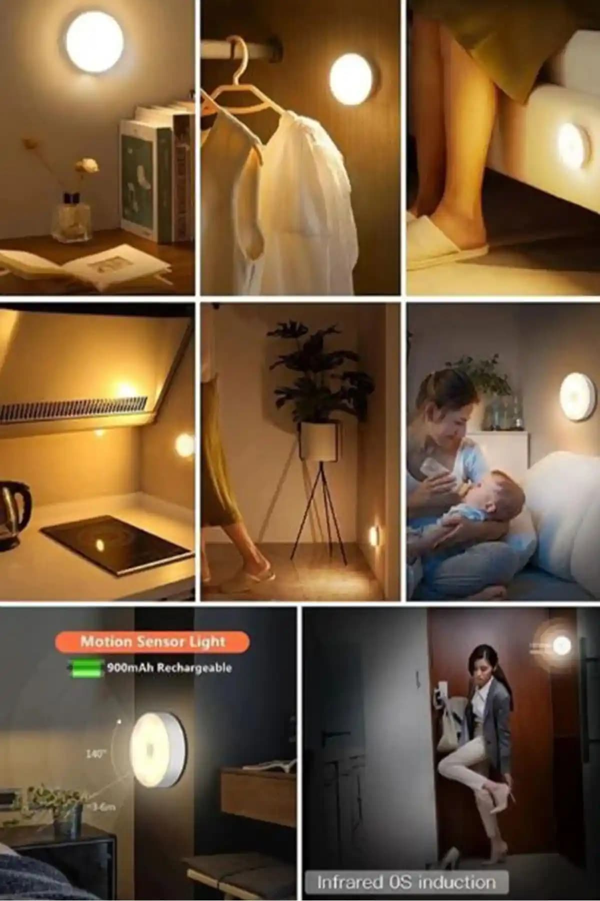 AYGÖREN HOME USB Şarjlı Akıllı Hareket Sensörlü Kablosuz LED Spot Lambası