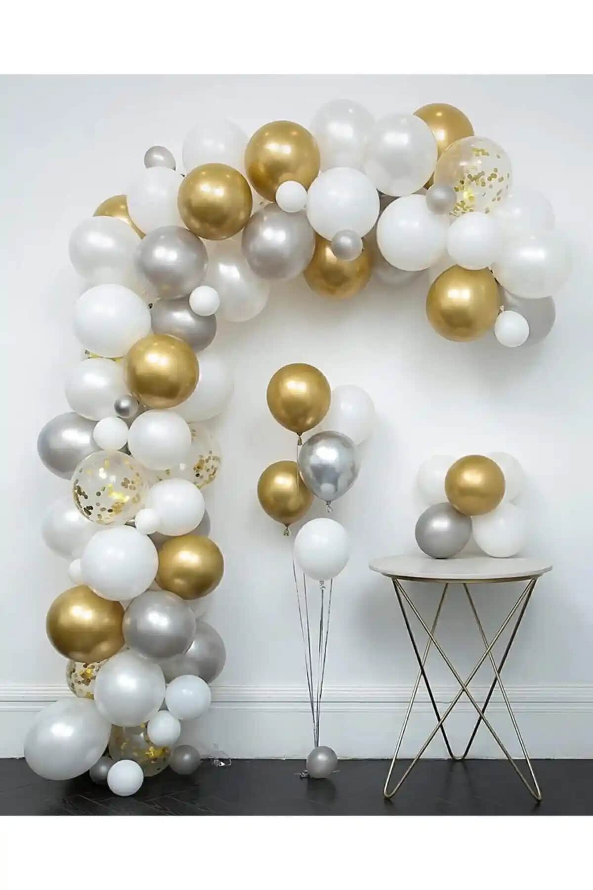 BalonEvi 30 Adet Metalik Balon Seti Gold Gümüş Gri Beyaz Şık ve Dayanıklı Dekorasyon Malzemesi