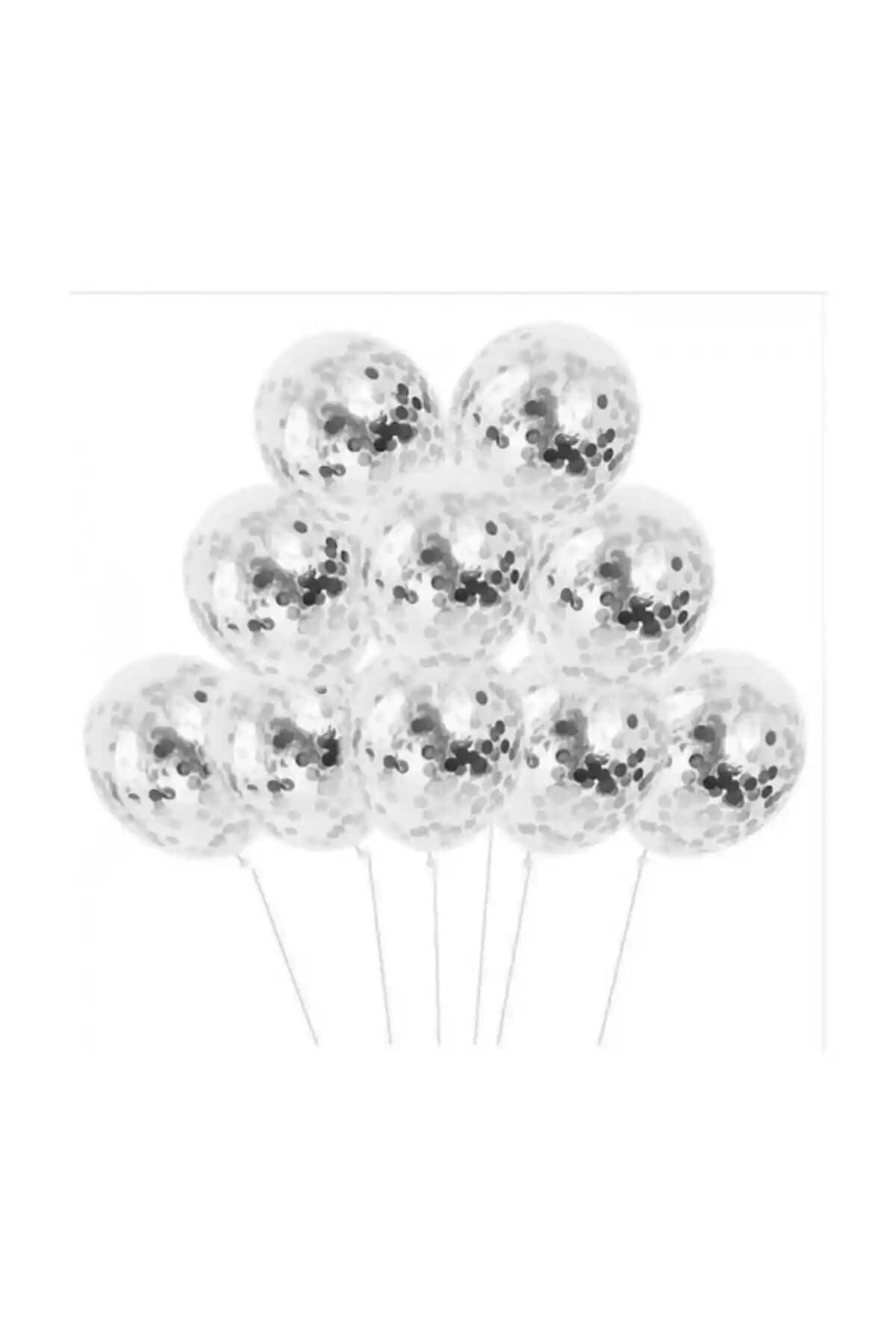 BalonEvi Gü<müş> Konfetili Şeffaf Balon Seti: Modern ve Şık Dekorasyon İçin Ideal Tercih