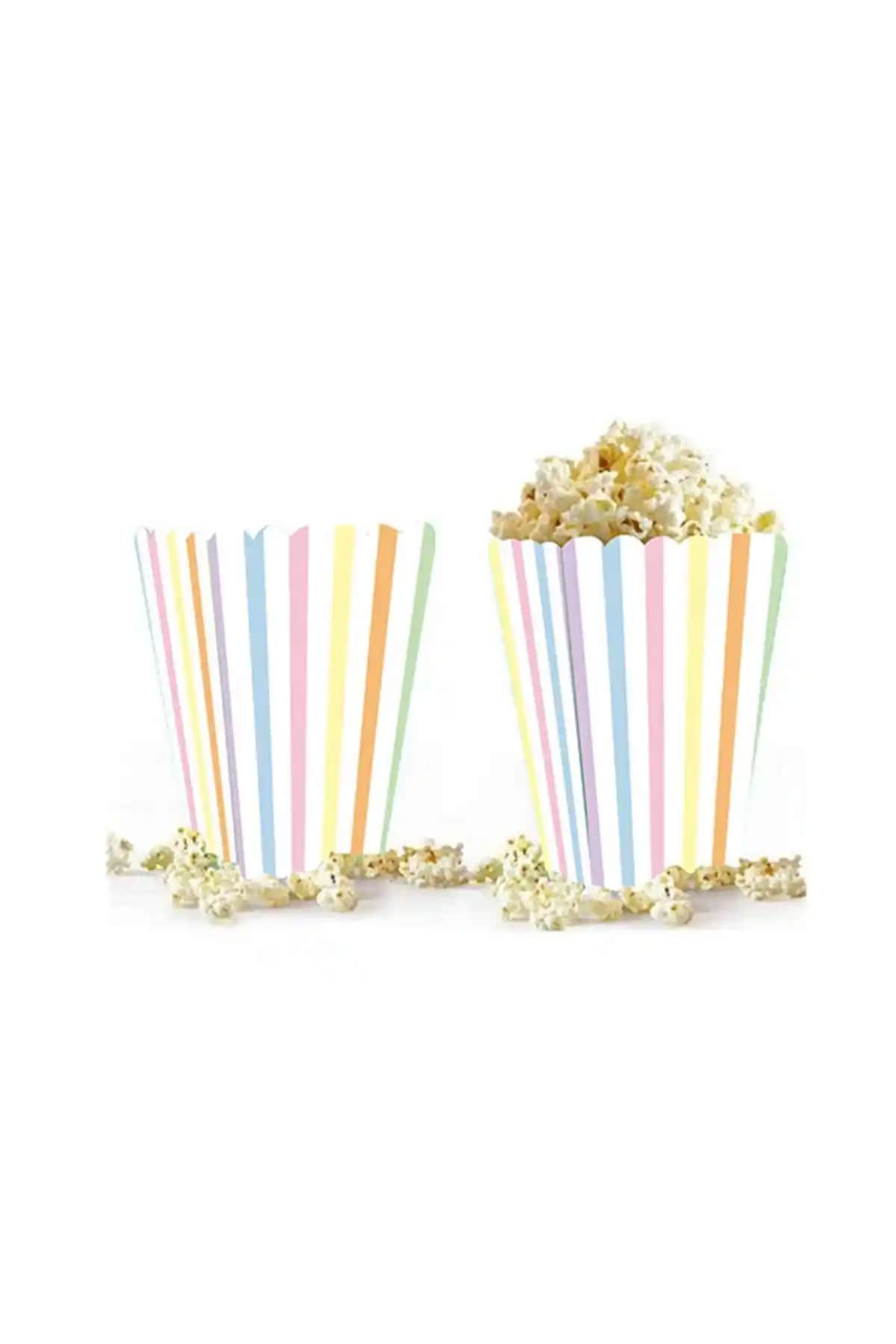 Big Party Çizgili Makaron Renk Mısır Kutusu 8'li Şirin ve Renkli Parti Sunumu