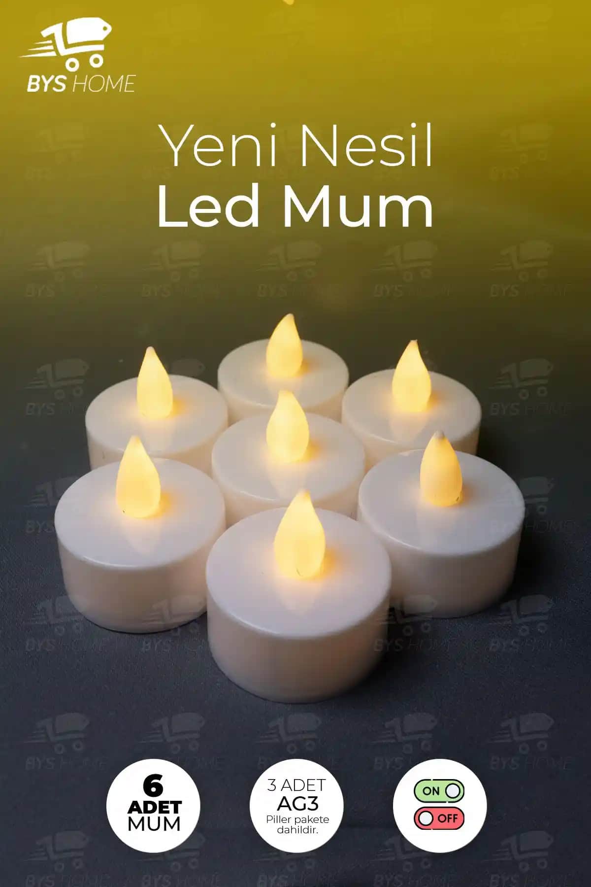BYSHOME 6'lı Sarı Işıklı LED Mum Seti Ev ve Dekorasyon İçin Uygun