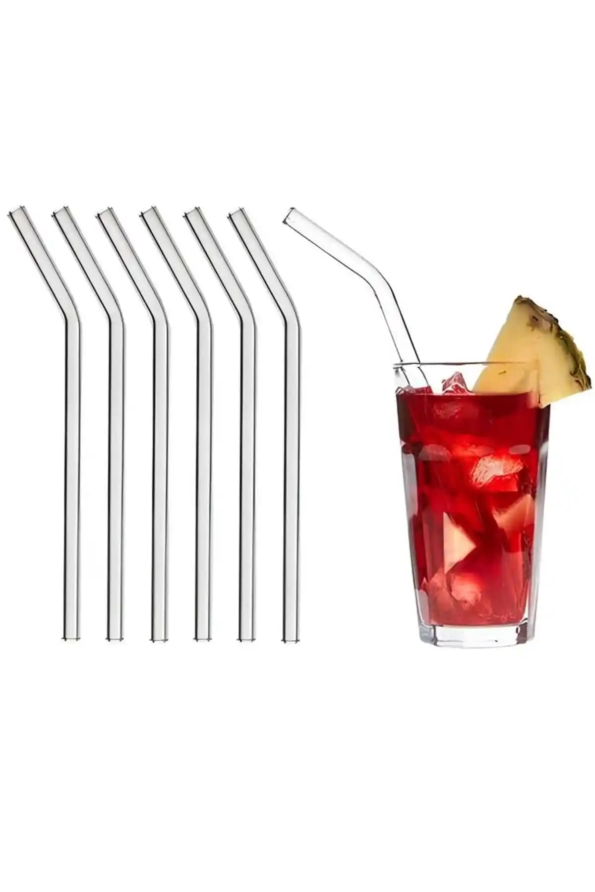 Cam Eğimli Pipet 6'lı Set Şeffaf ve Modern Tasarımıyla Günlük ve Özel Kullanımlar İçin