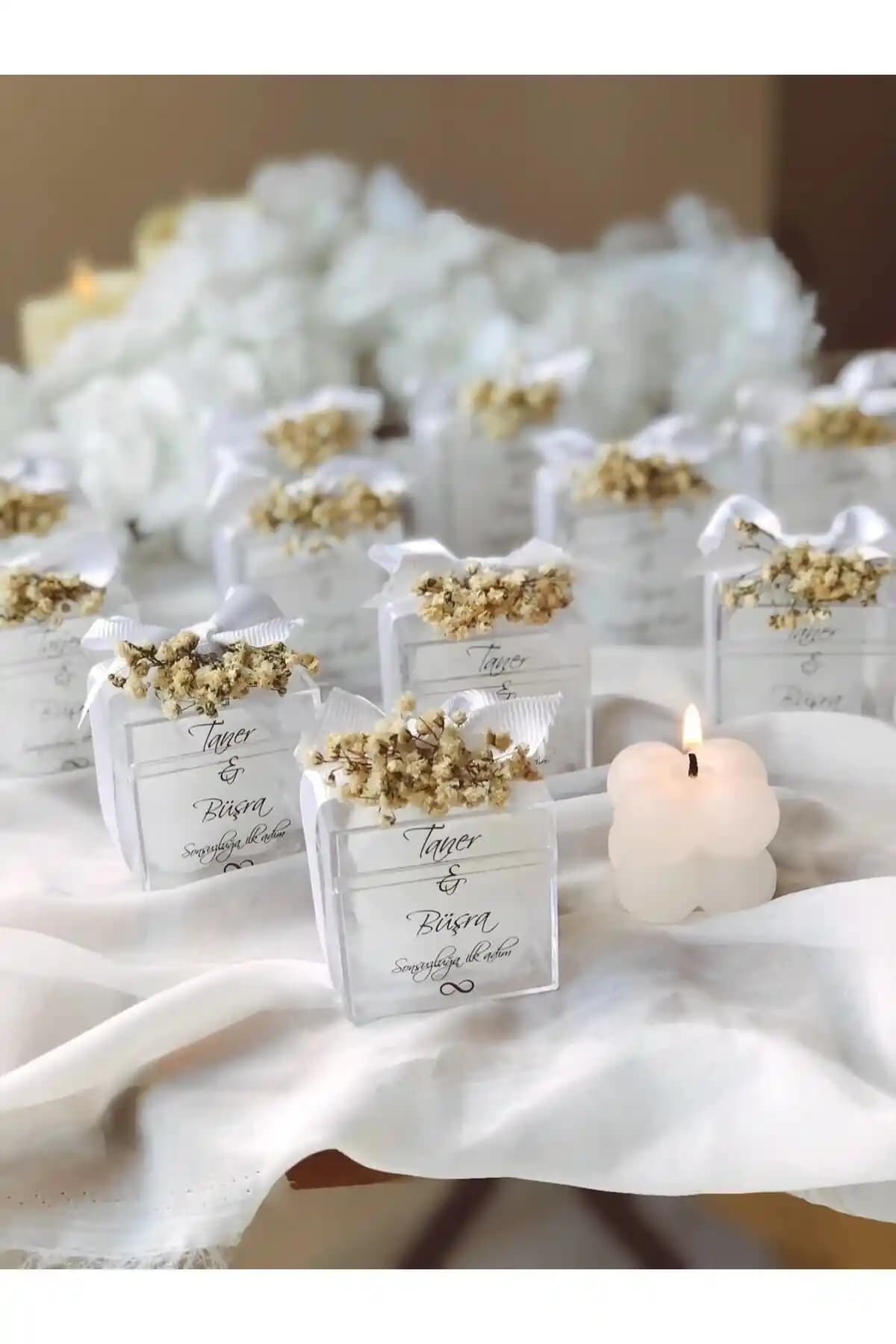 Ceyseet Lüks Mini Çiçek Buketli Vanilya Kokulu Mum Seti Düğün ve Özel Günler İçin