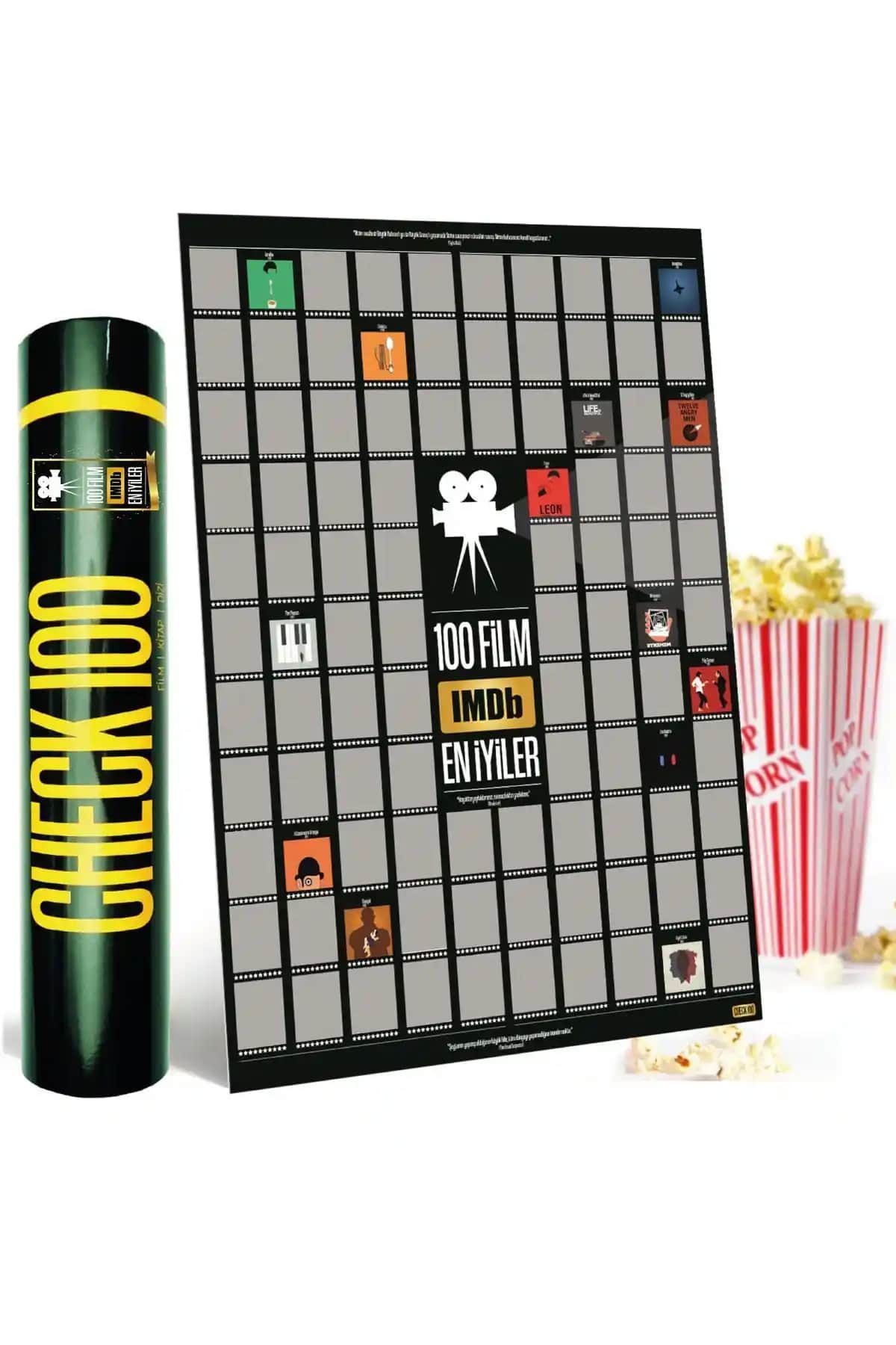 Check100 IMDb TOP 100 Kazıkazan Film Posteri: Şık ve Kazınabilir Sinema Dekorasyonu