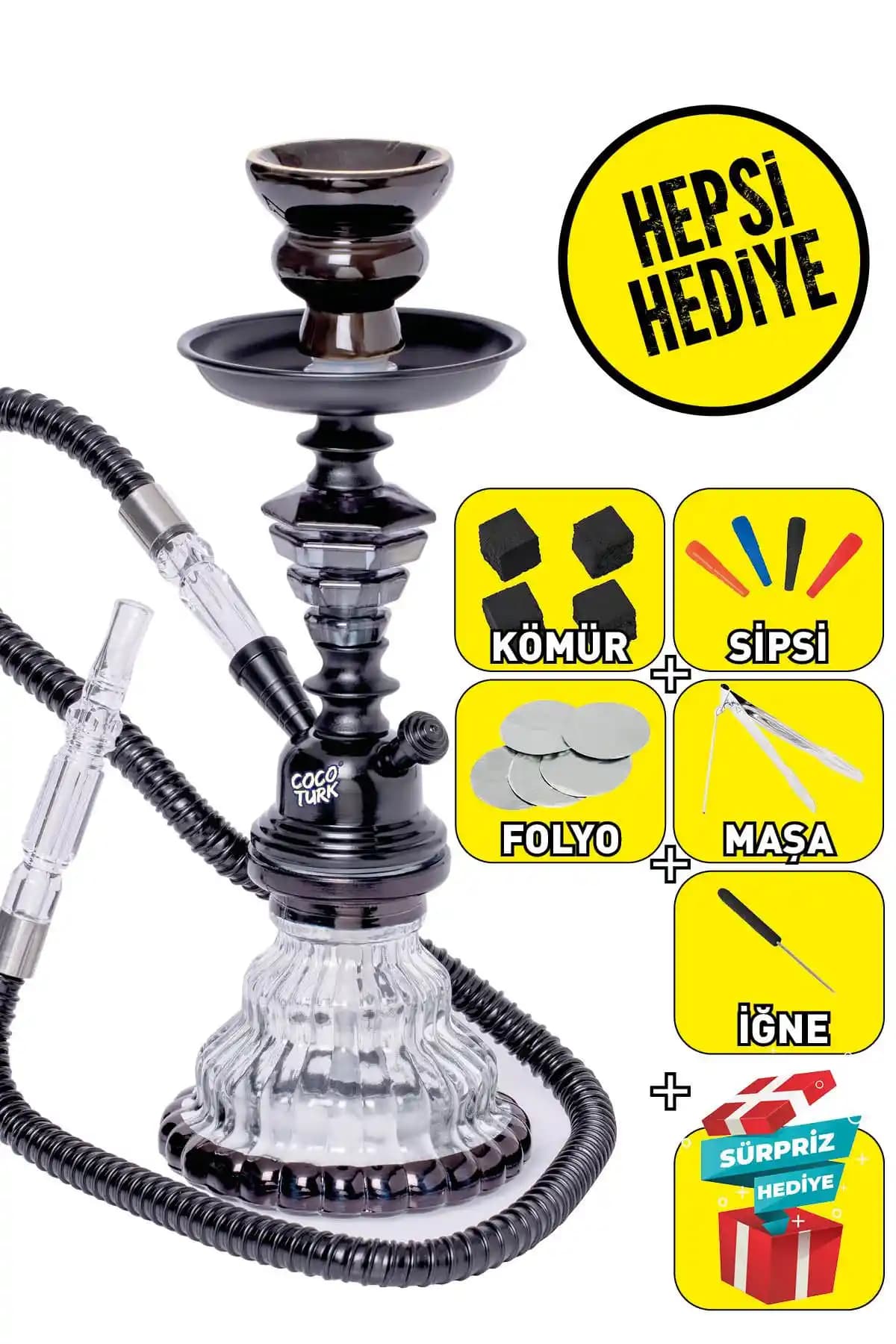 COCOTURK Siyah Küçük Boy Nargile Takımı: Estetik ve İşlevsel Kullanım İçin Uygun