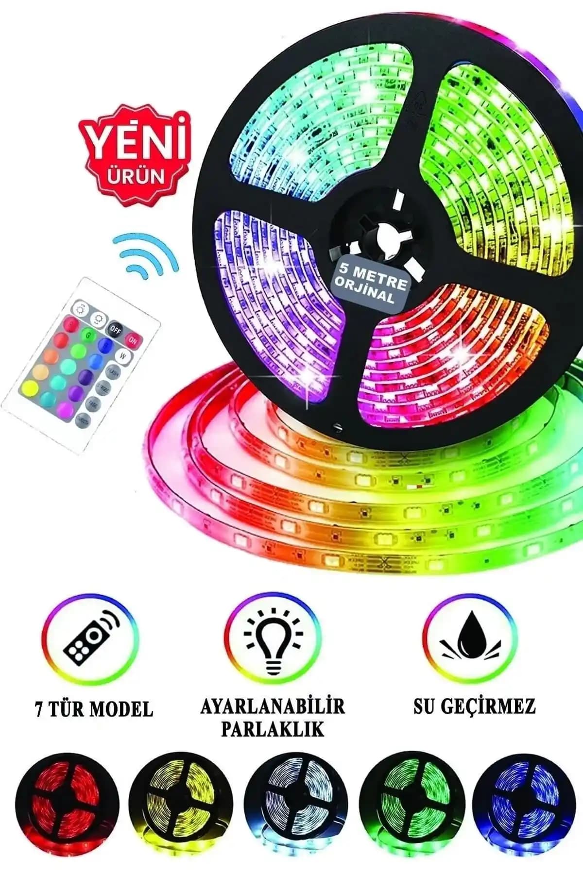 Daxom LED 5 Metre Renkli RGB Şerit, Çok Fonksiyonlu ve Kolay Montajlı Dekoratif Aydınlatma