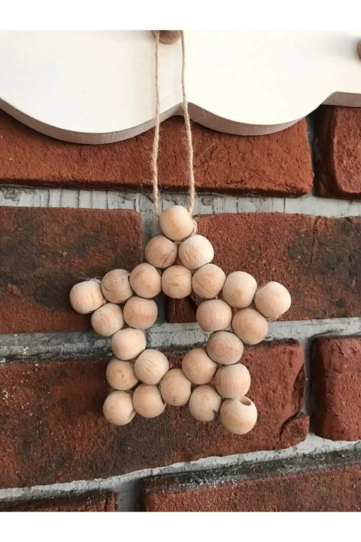 Emtory Home Doğal Ahşap Boncuklu Jüt İpli Beş Köşeli Yılz Süsü Dekoratif Aksesuar