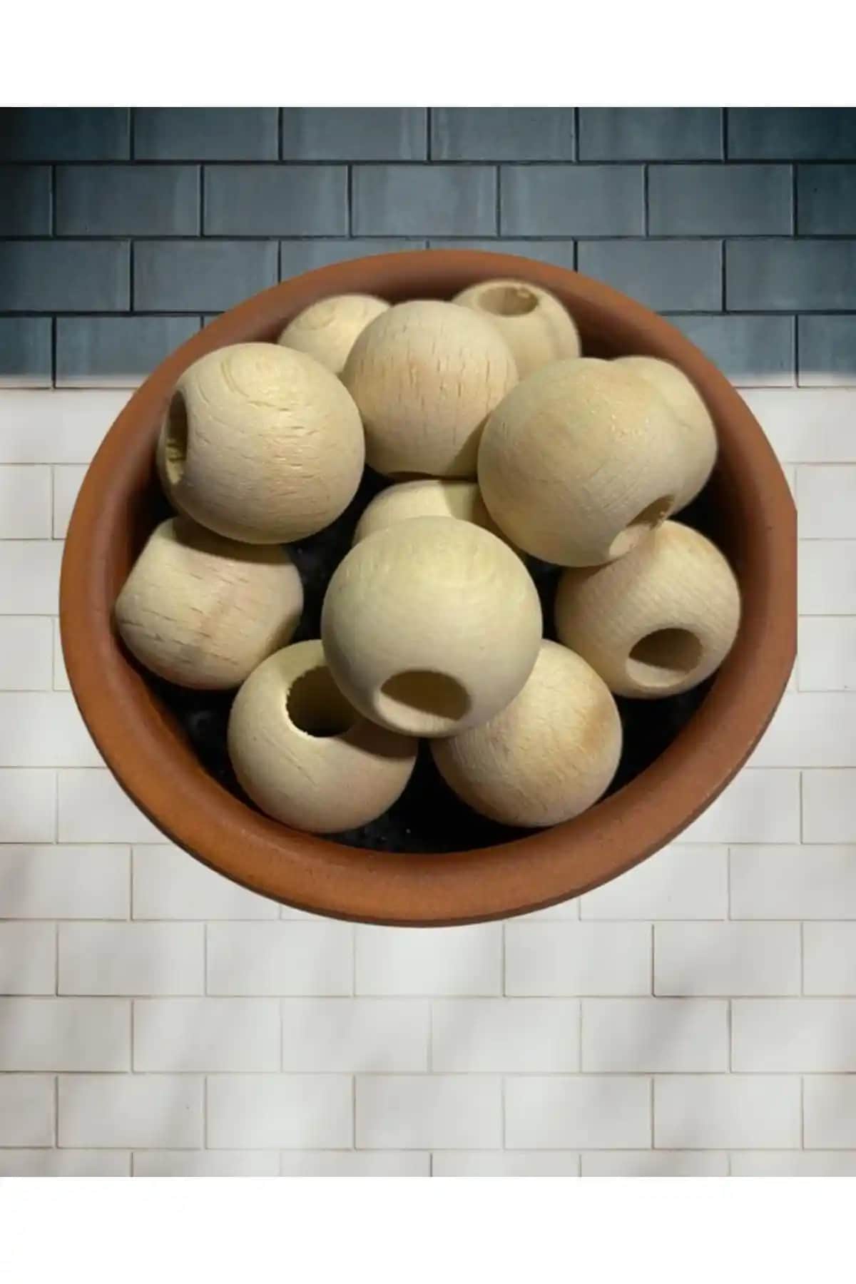 Flea Market 32 mm Ham Ahşap Boncuk - Doğal ve El Yapımı Takı Malzemesi (10 Adet)