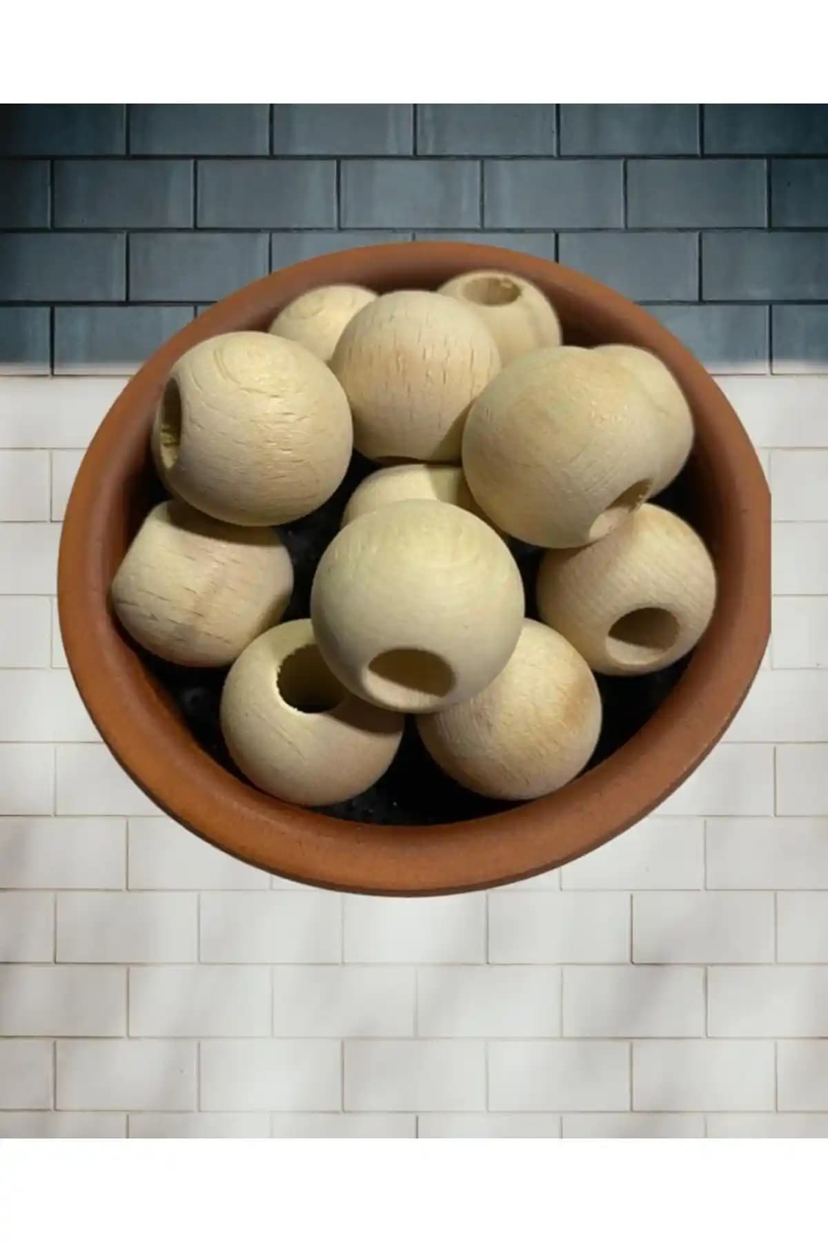 Flea Market 32 mm Ham Ahşap Boncuk - Doğal ve El Yapımı Takı Malzemesi (10 Adet)