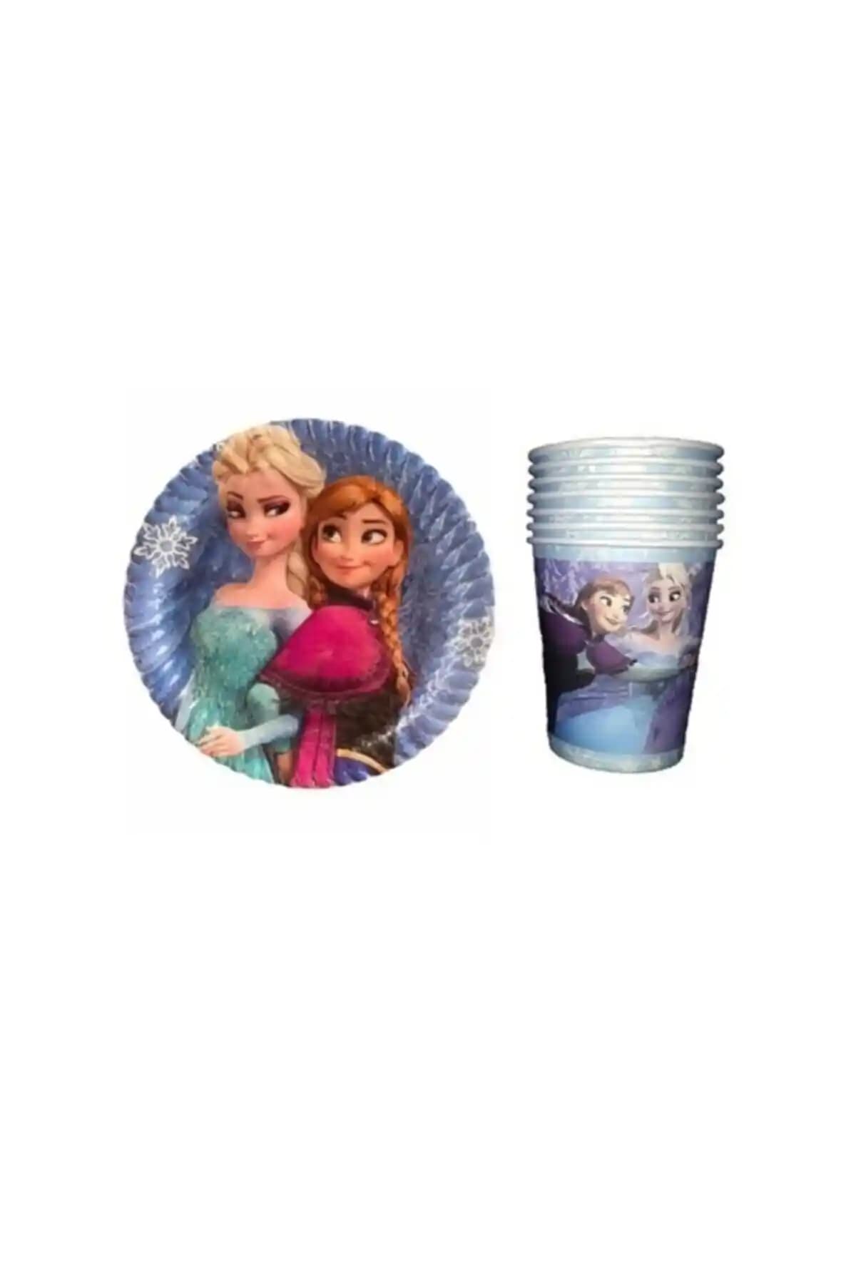 Frozen Elsa Temalı Çocuk Partisi Tabak ve Bardak Seti, Yüksek Kalite ve Renkli Tasarım