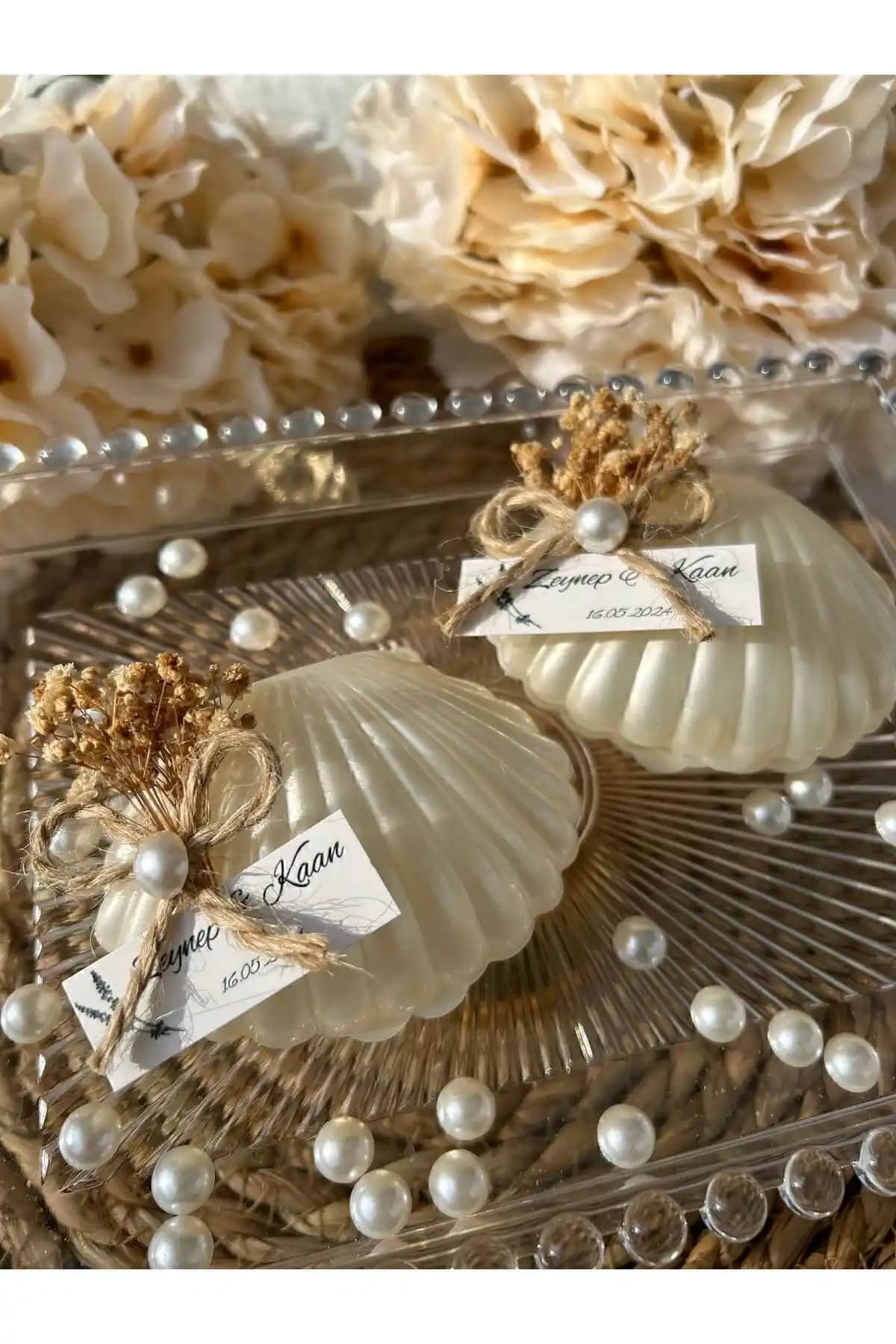 Genel Markalar Kutulu Istiridye Mumları Düğün, Nişan ve Özel Günler İçin Dekoratif Set