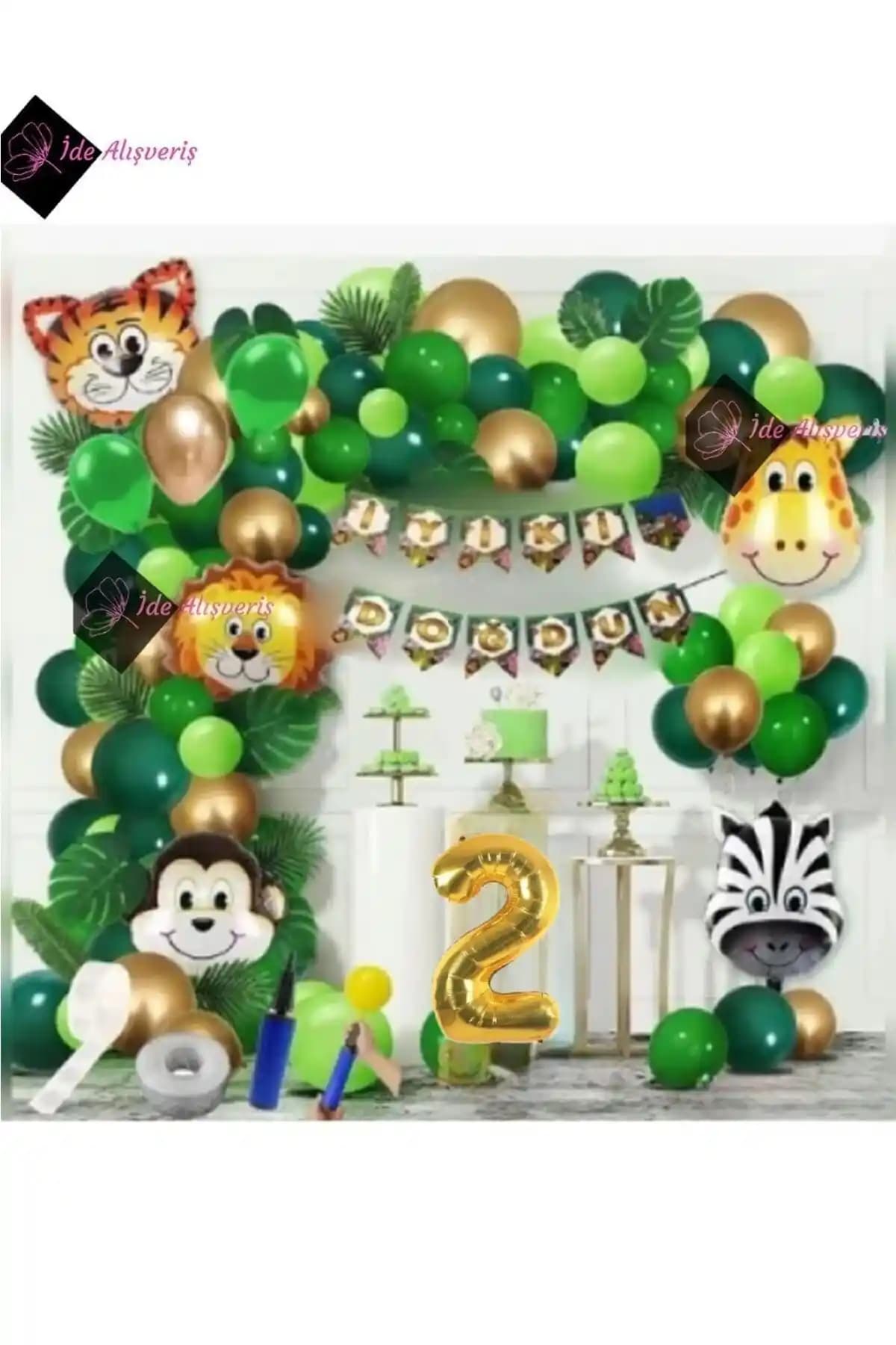 Genel Markalar Life 2 Yaş Safari Temalı Folyo ve Balon Seti ile Doğum Günü Dekorasyonu