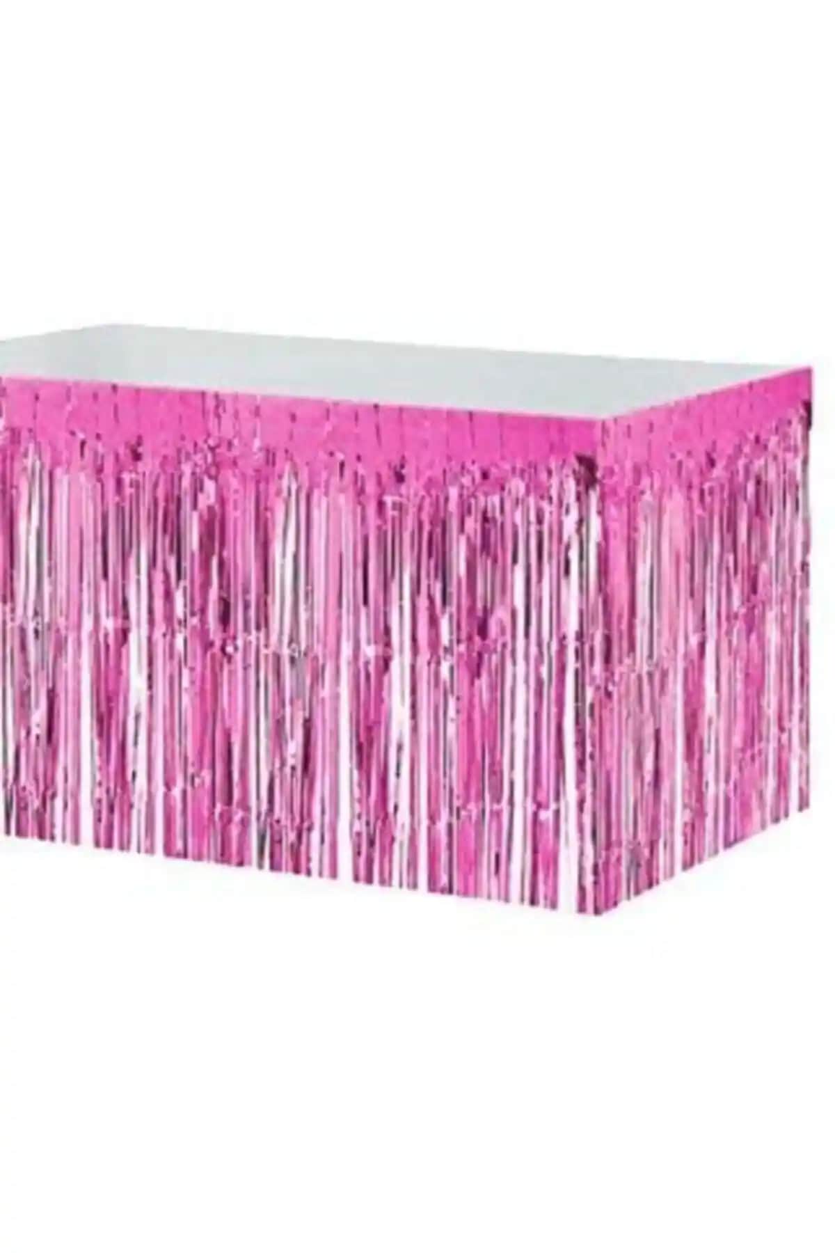 Genel Markalar Pembe Metalik Folyo Püsküllü Masa Eteği ile Şık ve İşlevsel Etkinlik Dekorasyonu