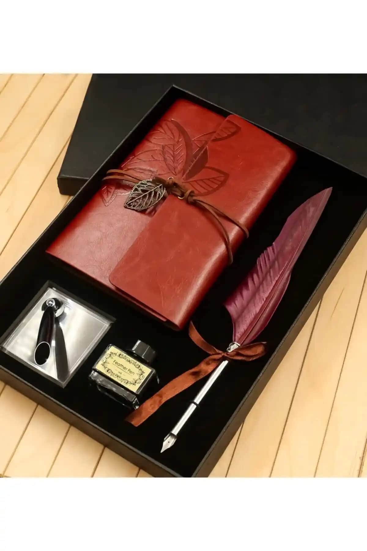 Genel Markalar Retro Tasarım Hokka Deri Defter ve Kalem Seti Şık ve El Yapımı Tasarım