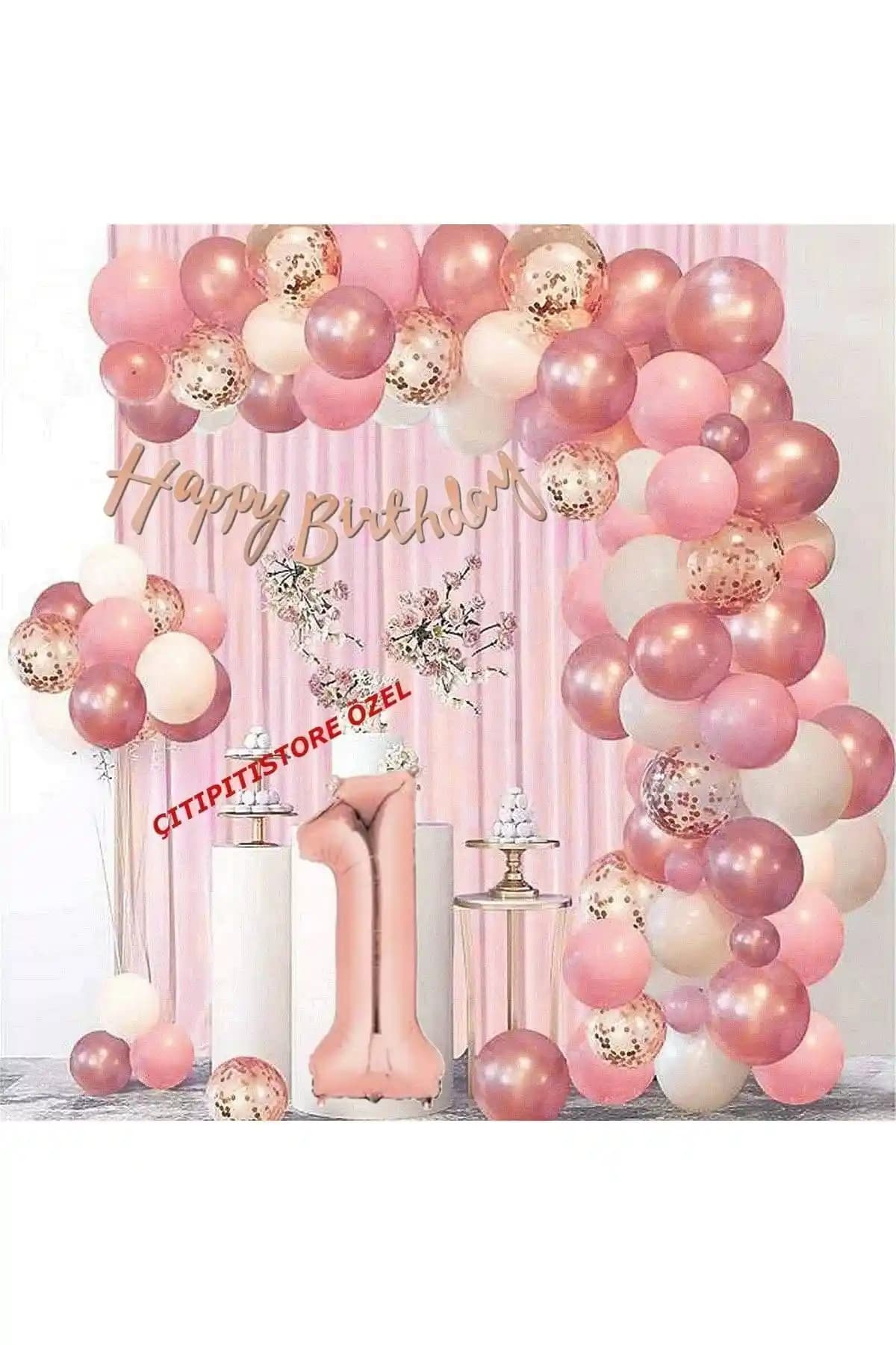 Gül Kurusu 1 Yaş Doğum Günü Seti: Renkli ve Şık Bebek Kutlama Malzemeleri