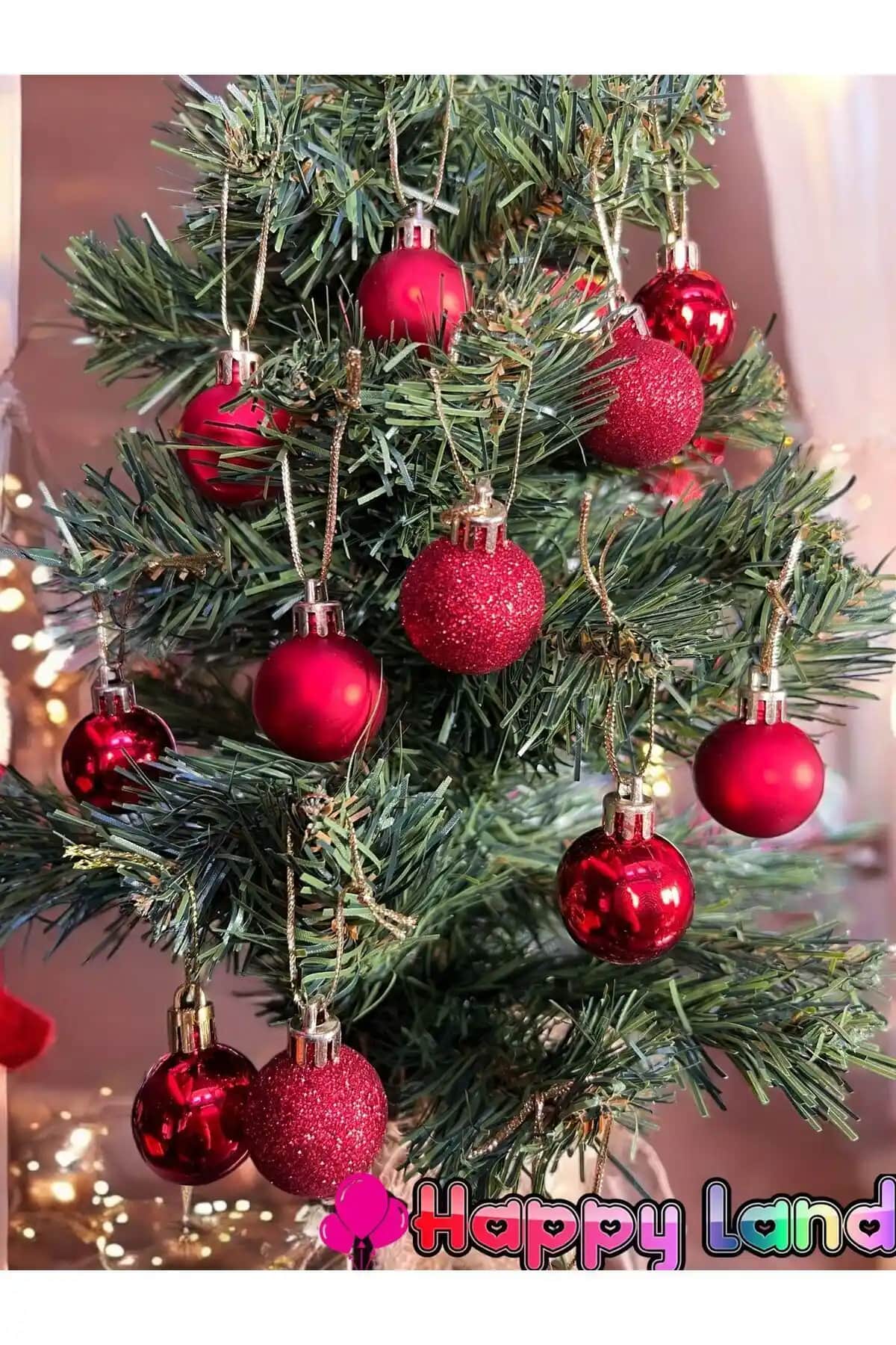 Happyland Yılbaşı Çam Ağacı Süsü 3 Cm Mini Kırmızı Toplar Dekorasyon Seti