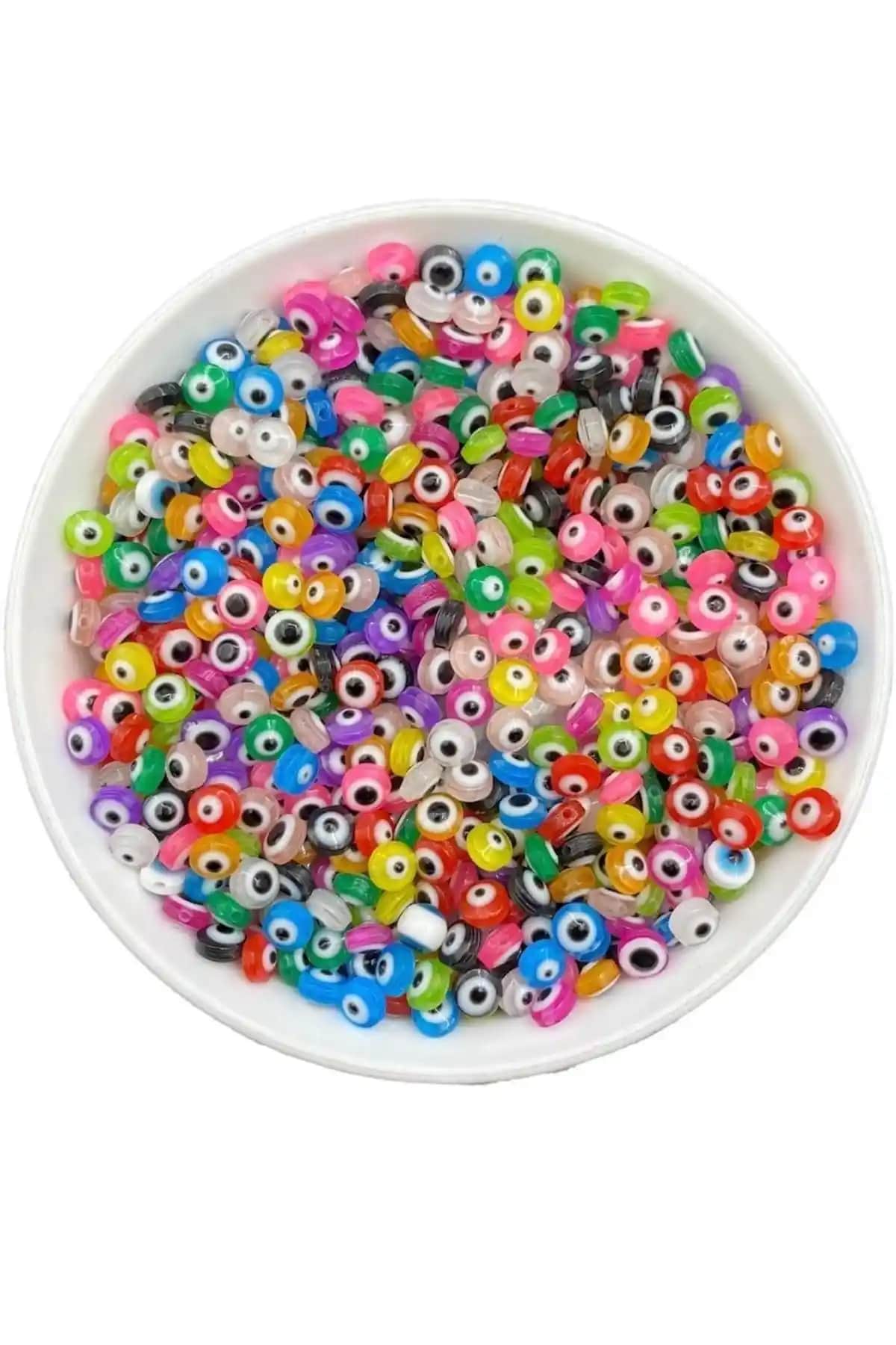 Hedef Bijuteri 50 Adet Renkli 6mm Yassı Akrilik Nazar Boncukları Takı Tasarımı İçin