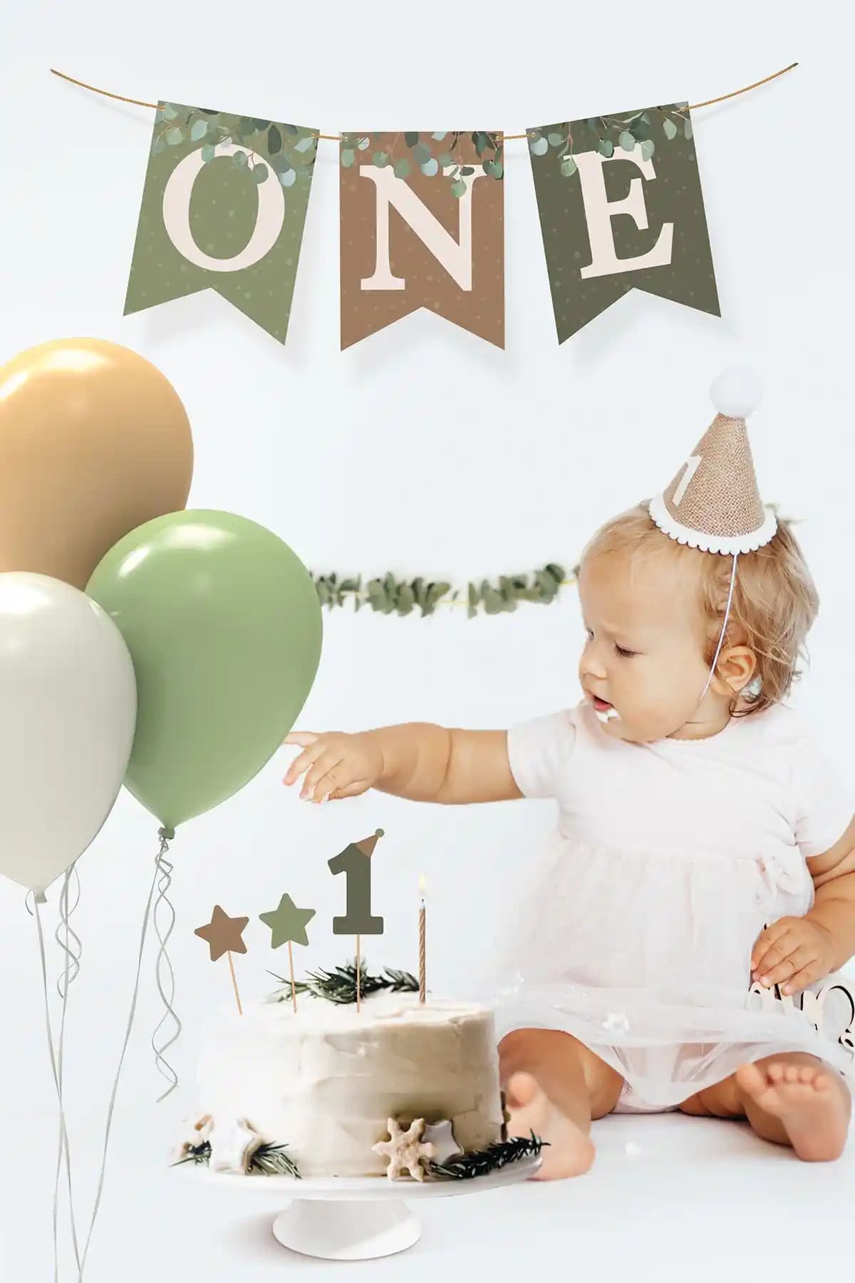 Hey Parti Okaliptus Temalı 1 Yaş Doğum Günü Parti Seti Şık ve Fonksiyonel Dekorasyon Seçeneği