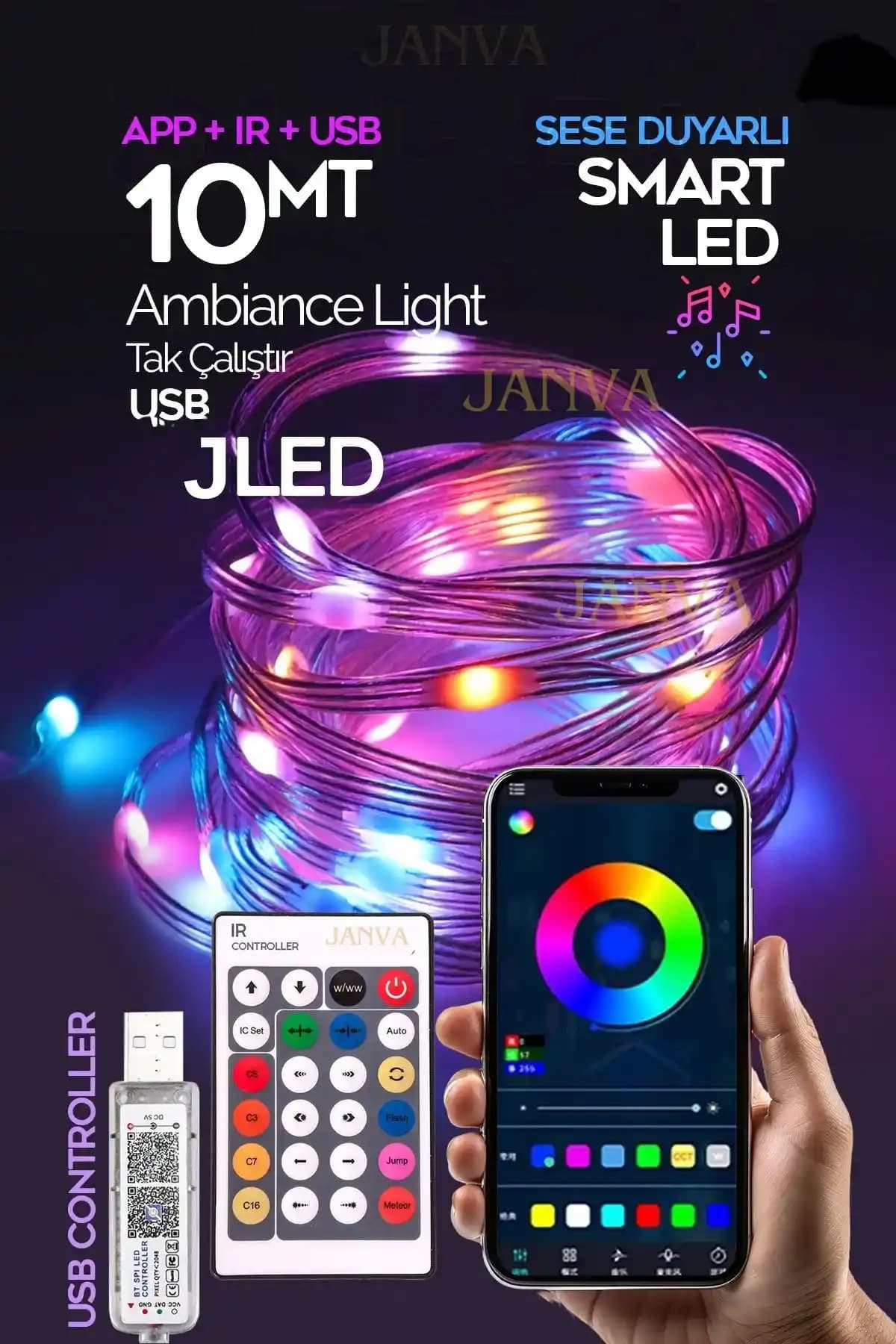 Janva 10 Metrelik Bluetooth Kontrollü RGB LED Şerit ile Modern Aydınlatma Çözümleri