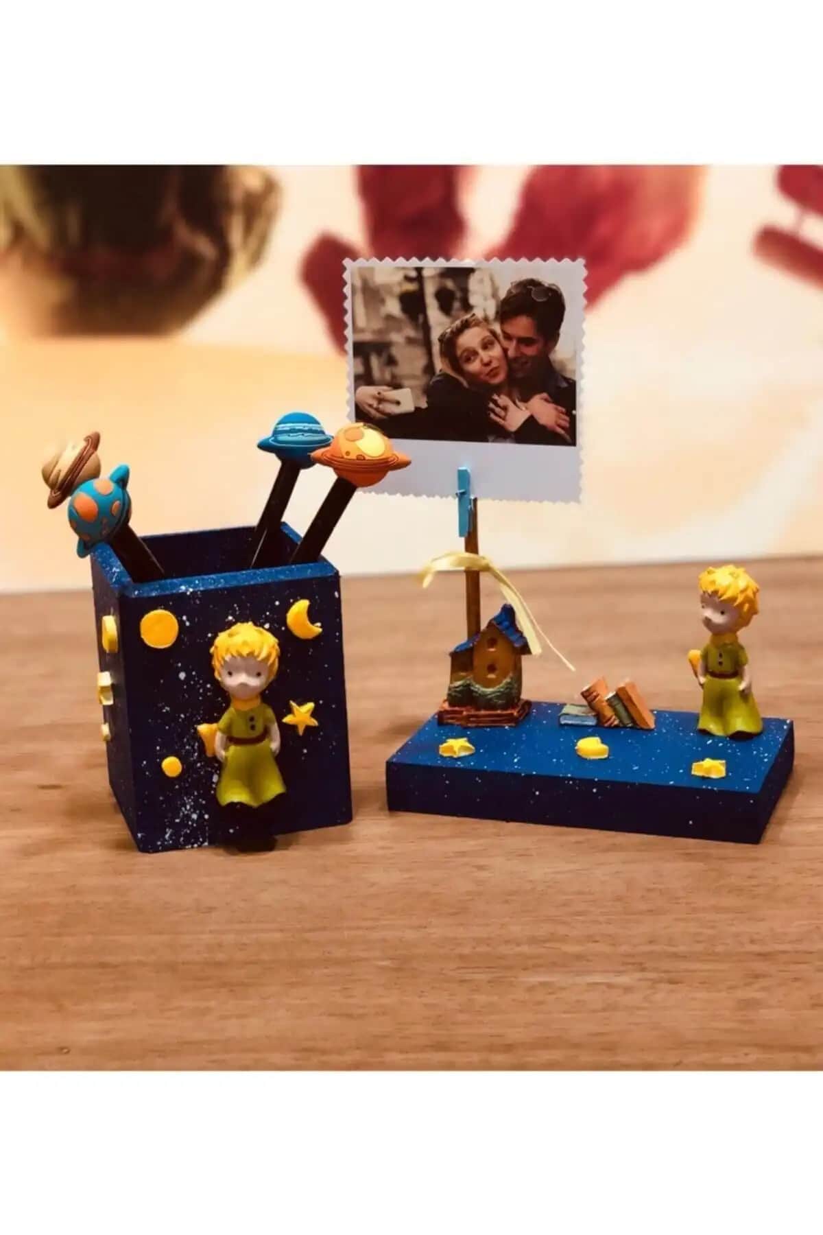 Küçük Prens Temalı El Yapımı Notluk ve Kalemlik Seti Şık Masa Dekoru