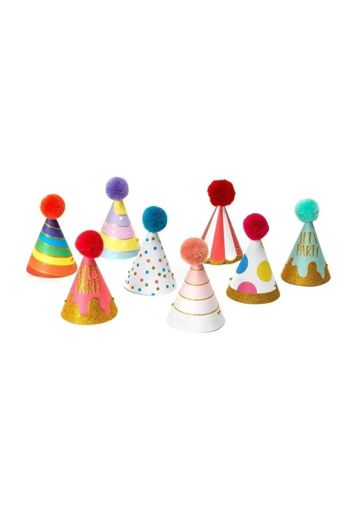 Legami Parti Şapkaları 8'li Set Renkli ve Şık Parti Aksesuarları Çocuk ve Yetişkinler İçin