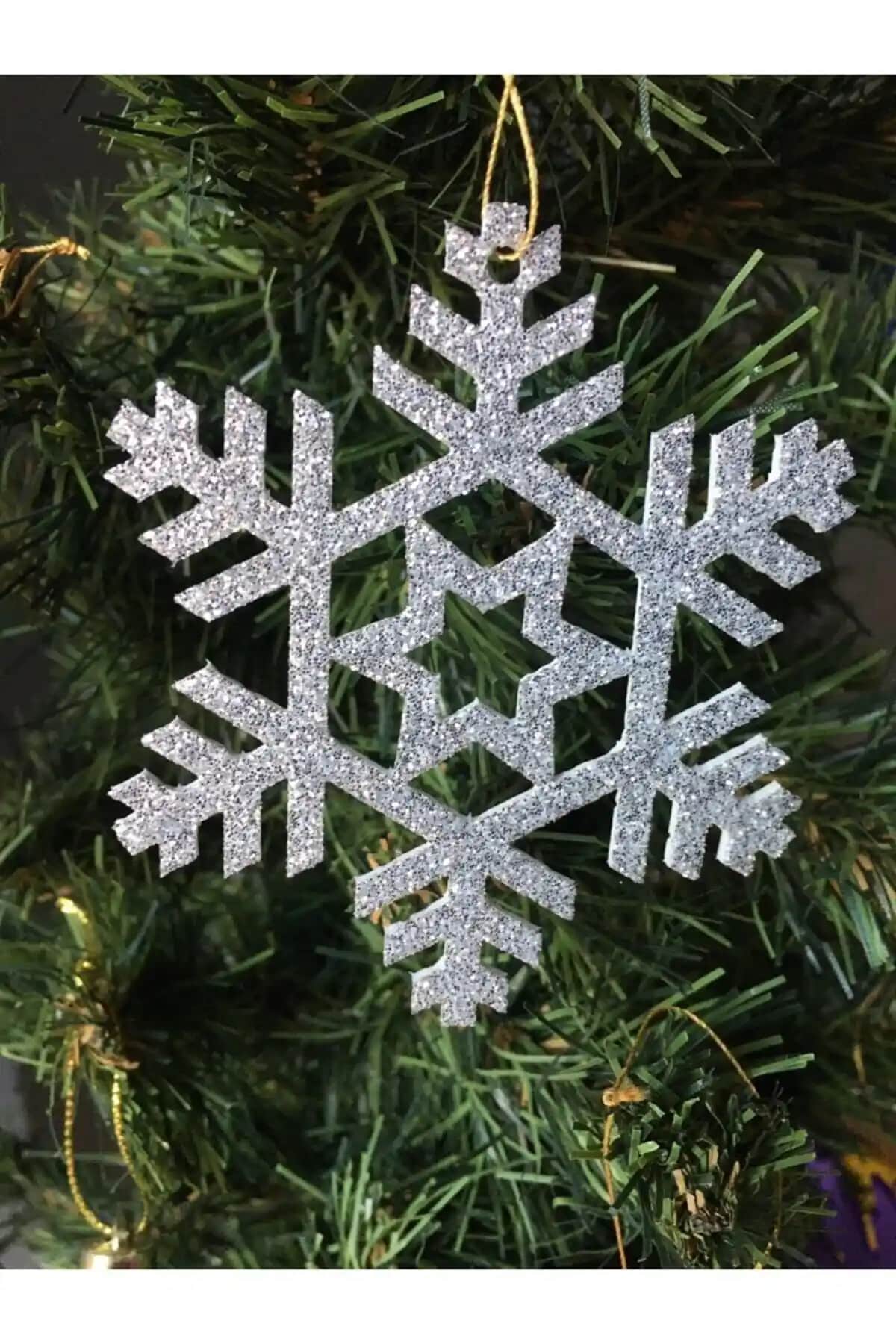 LEYLASER Gümüş Kar Tanesi Simli Eva Ağaç ve Hediye Süsü Dekorasyon Aksesuarları